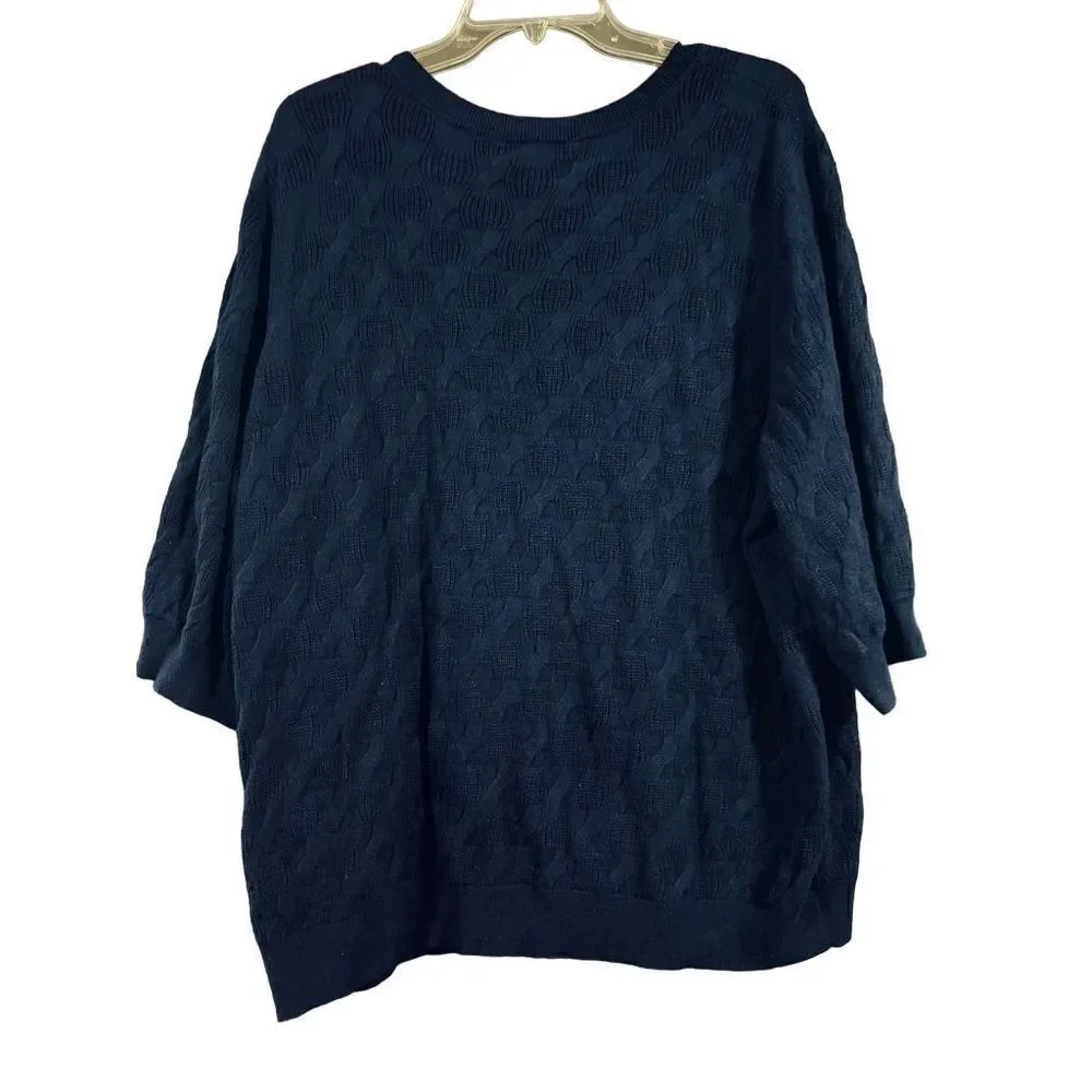 NEW! RACHEL COMEY Navy Pullover Sweater Cotton Wool Mix Size 3X 3/4 Sleeve